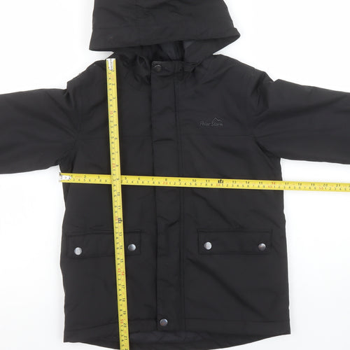 Peter Storm Boys Black Hooded Parka Coat 7-8 Years Waterproof Lined Jacket