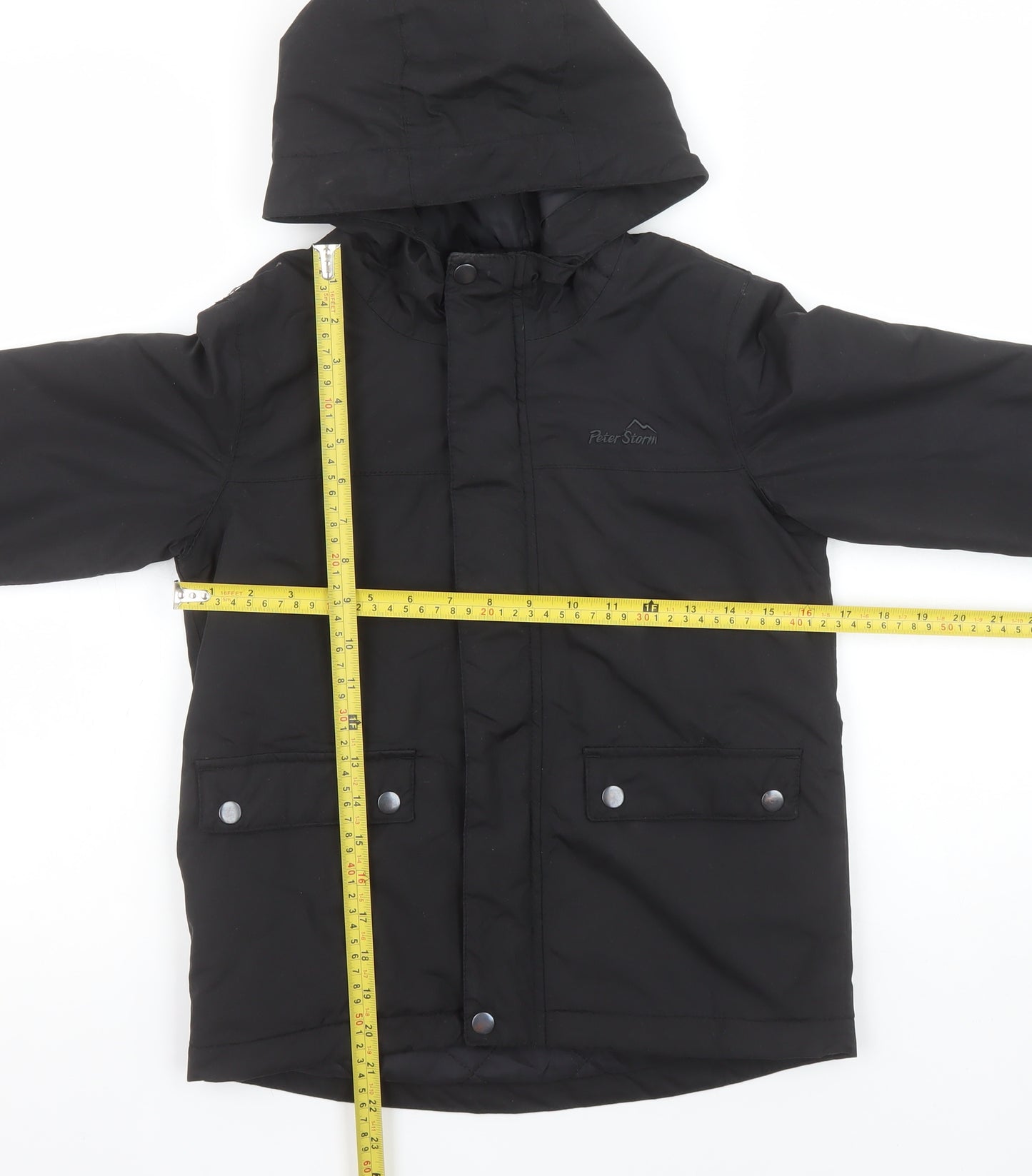Peter Storm Boys Black Hooded Parka Coat 7-8 Years Waterproof Lined Jacket