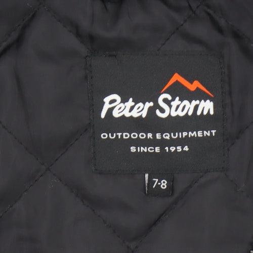 Peter Storm Boys Black Hooded Parka Coat 7-8 Years Waterproof Lined Jacket