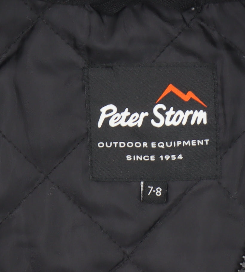 Peter Storm Boys Black Hooded Parka Coat 7-8 Years Waterproof Lined Jacket