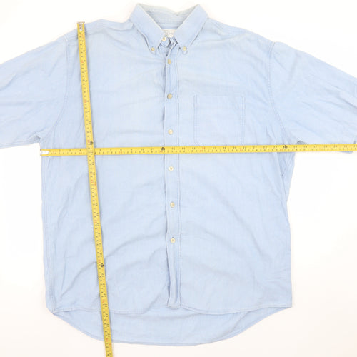 Marks and Spencer St Michael Men's Blue Short Sleeve Button-Up Shirt L