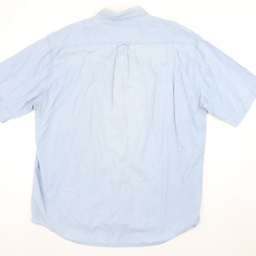 Marks and Spencer St Michael Men's Blue Short Sleeve Button-Up Shirt L