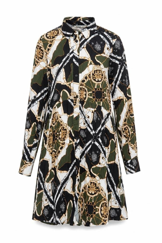 Front view of Stradivarius Women’s Multicoloured Collared Shirt Dress, size UK 8