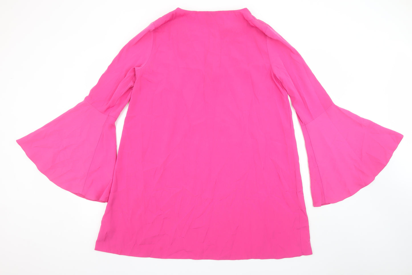 Topshop Women Pink Long Bell Sleeve V-Neck Shift Dress Size 14