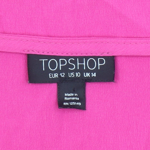 Topshop Women Pink Long Bell Sleeve V-Neck Shift Dress Size 14
