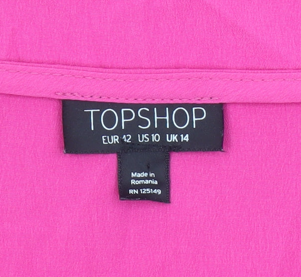 Topshop Women Pink Long Bell Sleeve V-Neck Shift Dress Size 14