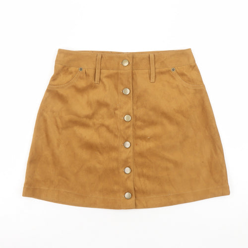 mrp Womens Brown A-Line Short Suede Button Skirt Size 8