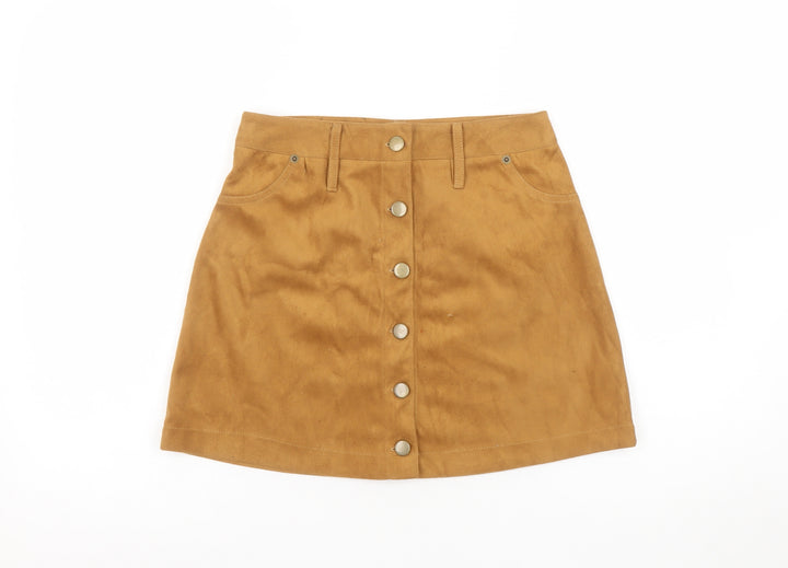 mrp Womens Brown A-Line Short Suede Button Skirt Size 8