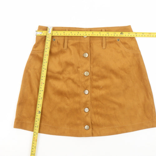 mrp Womens Brown A-Line Short Suede Button Skirt Size 8