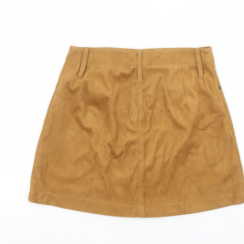 mrp Womens Brown A-Line Short Suede Button Skirt Size 8