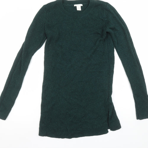 H&M Mama Women's Green Ribbed Knit Long Sleeve Maternity Jumper Size 12
