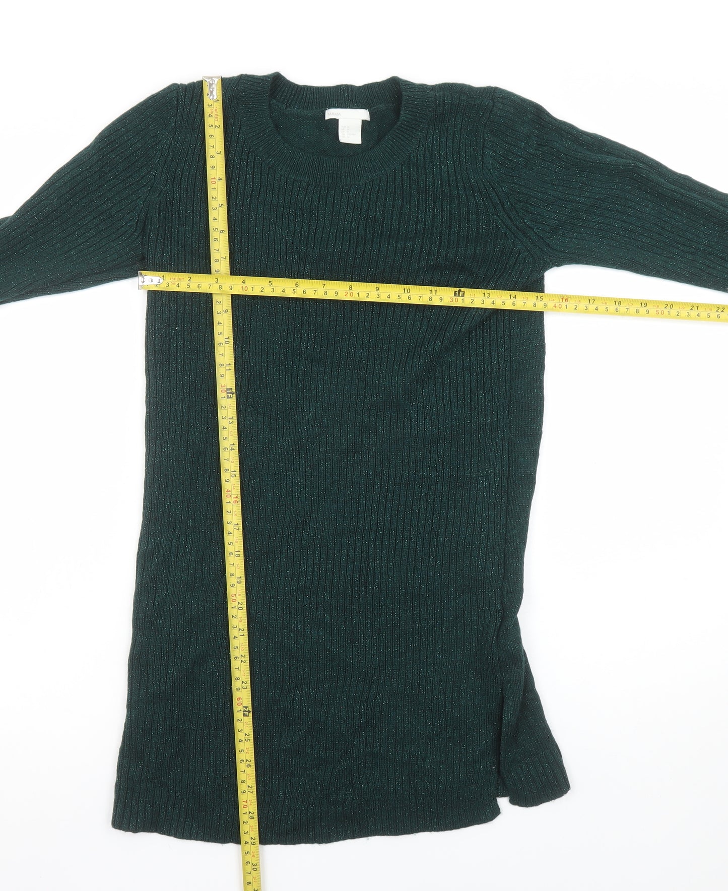 H&M Mama Women's Green Ribbed Knit Long Sleeve Maternity Jumper Size 12