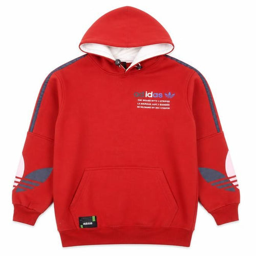 Adidas Boys Red Pullover Hoodie L Fleece Lined Sports Sweatshirt