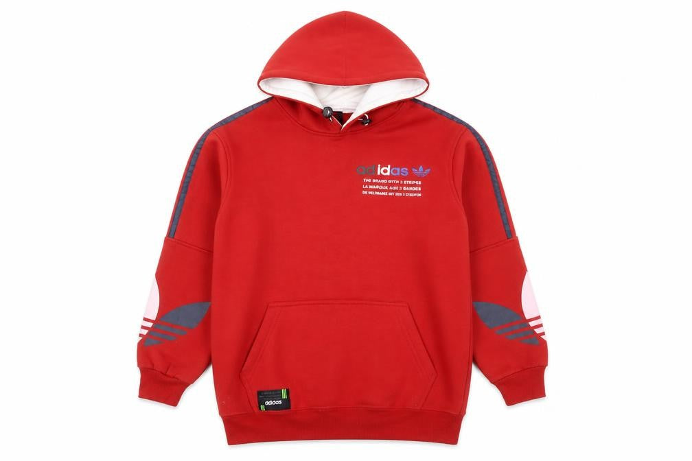 Adidas Boys Red Pullover Hoodie L Fleece Lined Sports Sweatshirt