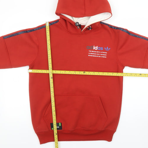 Adidas Boys Red Pullover Hoodie L Fleece Lined Sports Sweatshirt