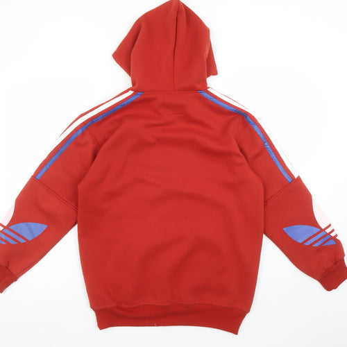 Adidas Boys Red Pullover Hoodie L Fleece Lined Sports Sweatshirt