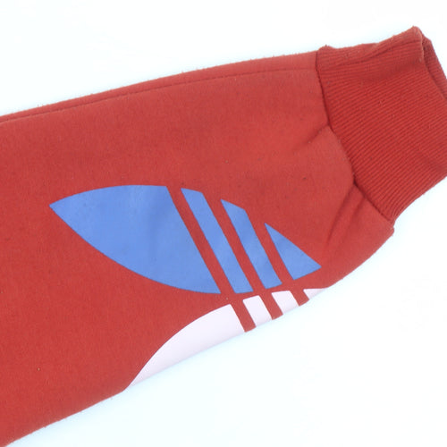 Adidas Boys Red Pullover Hoodie L Fleece Lined Sports Sweatshirt