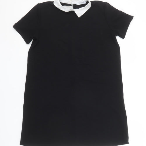 Zara Trafaluc Women Black Short Sleeve Collared Shift Dress Size 12