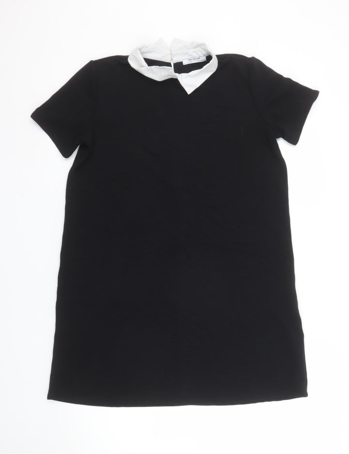 Zara Trafaluc Women Black Short Sleeve Collared Shift Dress Size 12