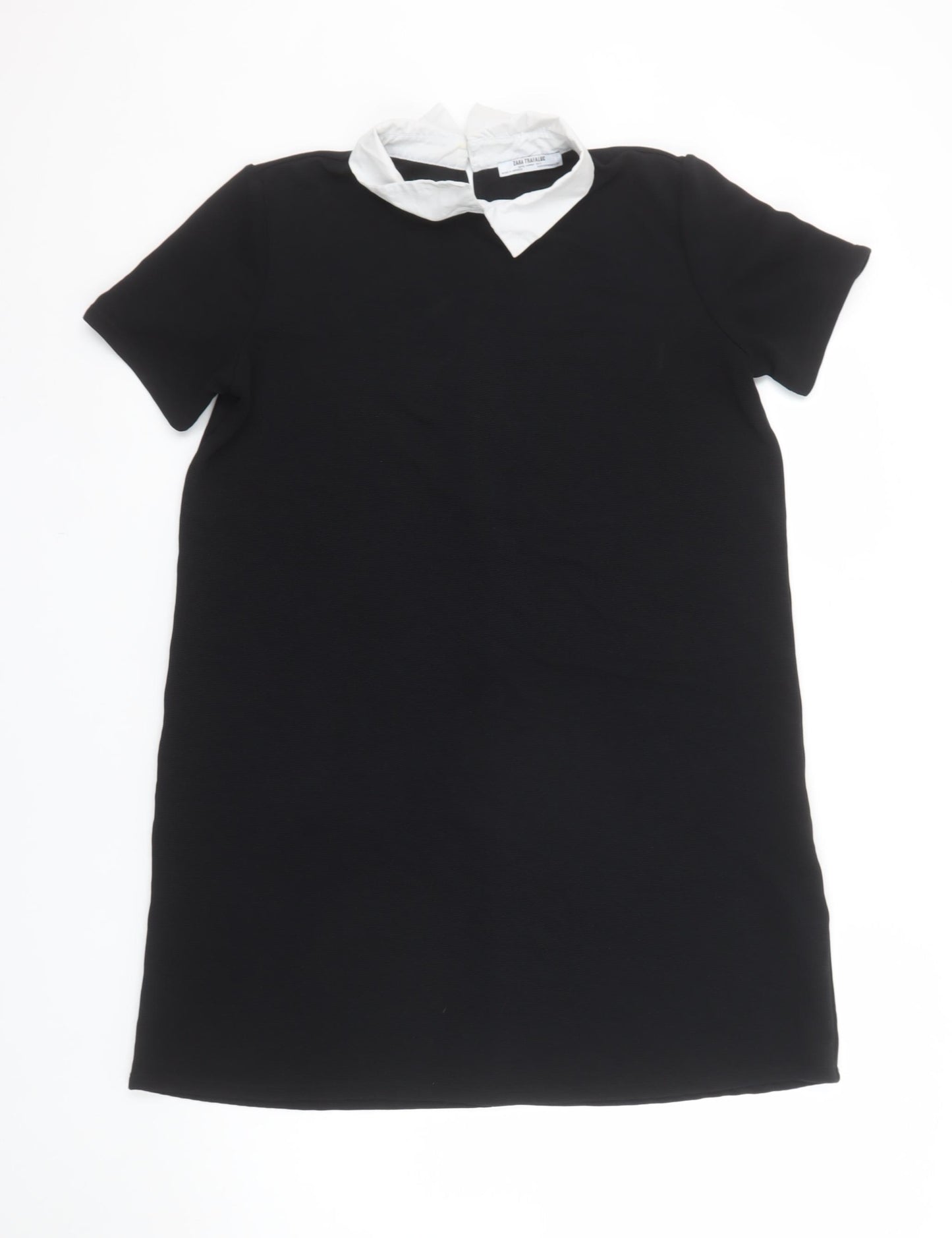 Zara Trafaluc Women Black Short Sleeve Collared Shift Dress Size 12