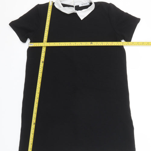 Zara Trafaluc Women Black Short Sleeve Collared Shift Dress Size 12