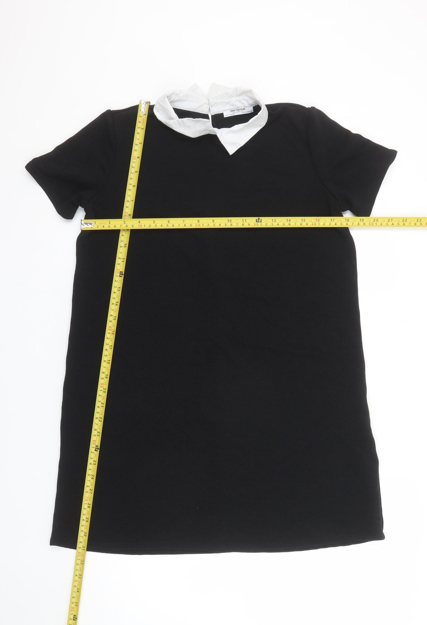 Zara Trafaluc Women Black Short Sleeve Collared Shift Dress Size 12