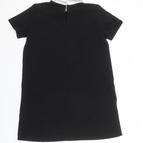 Zara Trafaluc Women Black Short Sleeve Collared Shift Dress Size 12