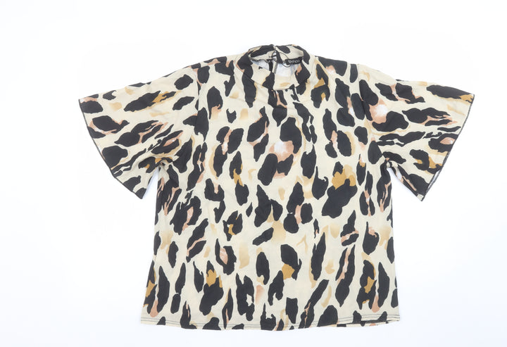 Boohoo Women’s Multicoloured Animal Print Short Sleeve Blouse Size 14