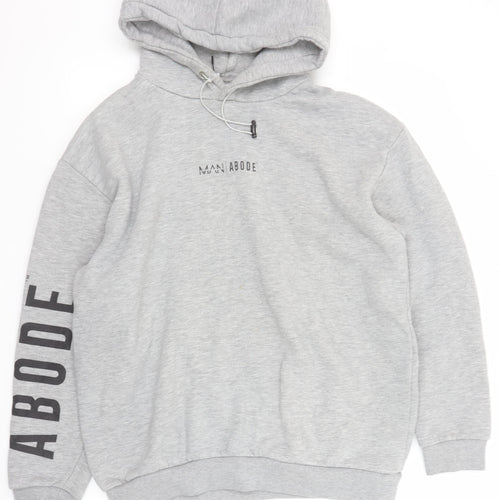 BoohooMAN Men’s Grey Pullover Hoodie L Logo Print Fleece