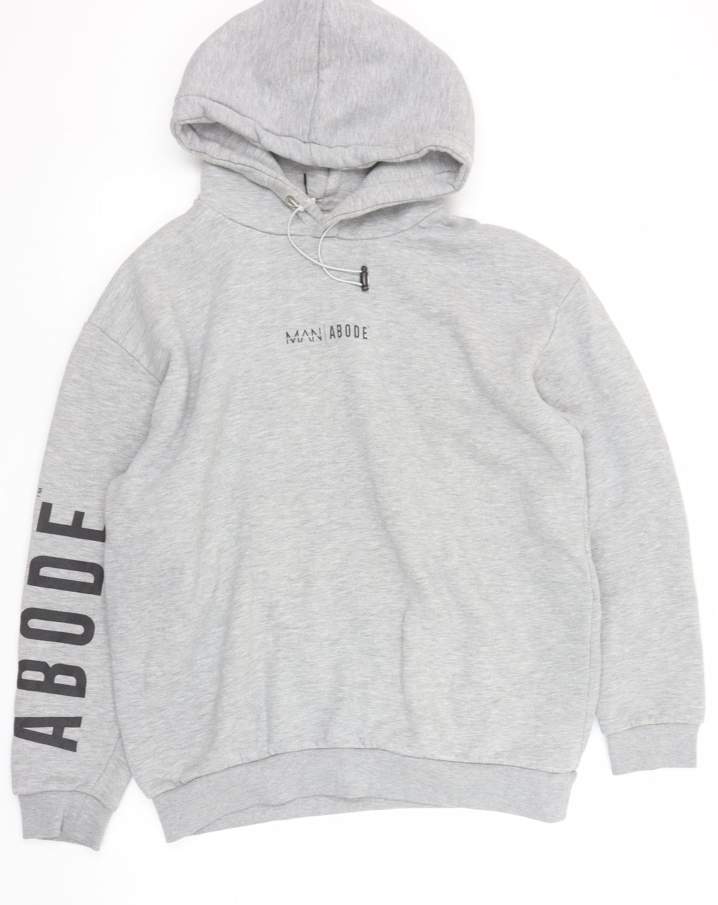BoohooMAN Men’s Grey Pullover Hoodie L Logo Print Fleece