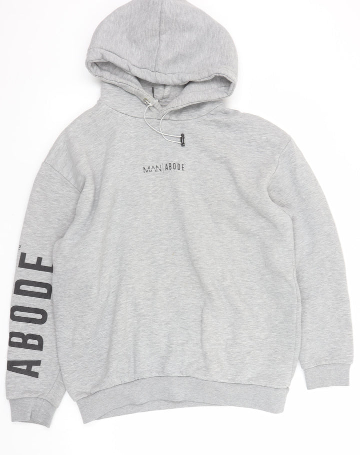 BoohooMAN Men’s Grey Pullover Hoodie L Logo Print Fleece