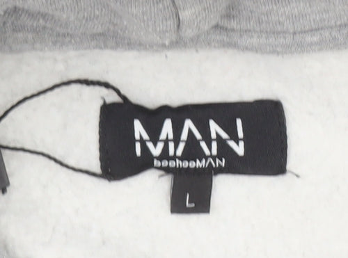 BoohooMAN Men’s Grey Pullover Hoodie L Logo Print Fleece