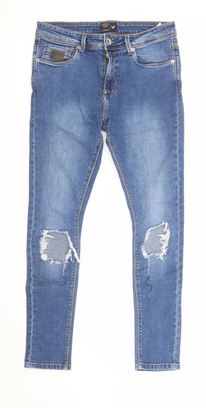 Voi Jeans Co Men's Blue Skinny Fit Distressed Denim Jeans 30R