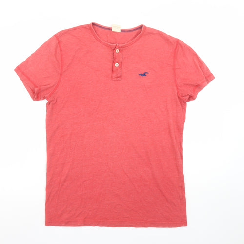 Hollister Men Red Henley Short Sleeve Cotton T-Shirt Size M