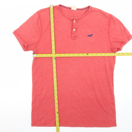 Hollister Men Red Henley Short Sleeve Cotton T-Shirt Size M