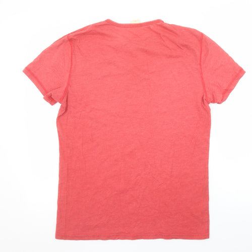 Hollister Men Red Henley Short Sleeve Cotton T-Shirt Size M