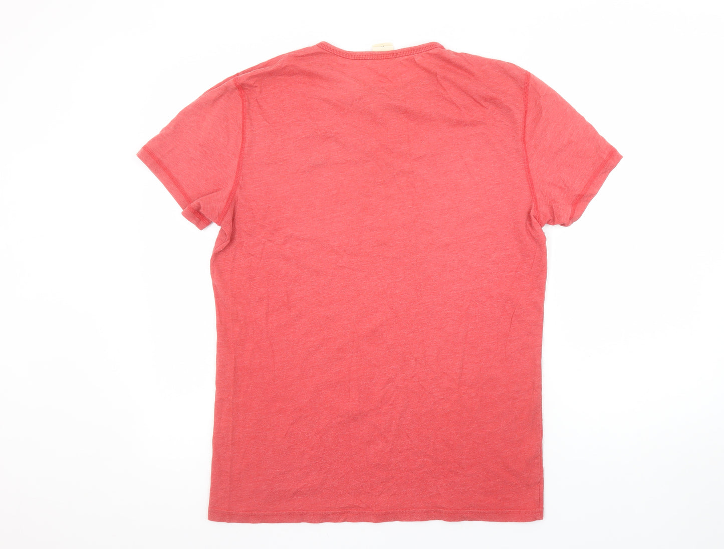Hollister Men Red Henley Short Sleeve Cotton T-Shirt Size M