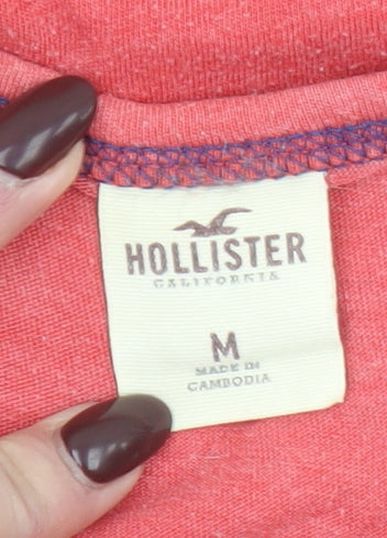 Hollister Men Red Henley Short Sleeve Cotton T-Shirt Size M