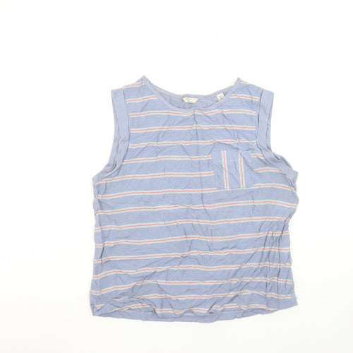 Jack Wills Womens Blue Striped Tank Top Size 10 Cotton Modal Blend