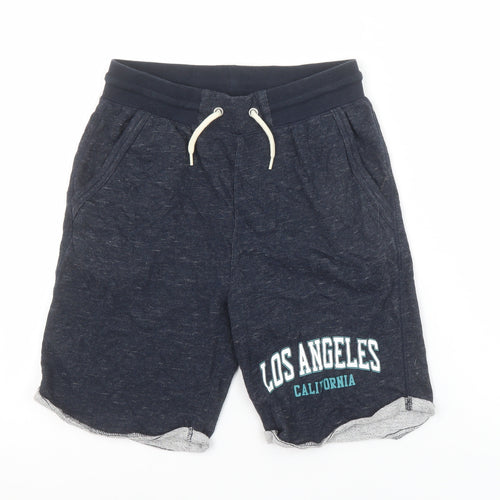 H&M Boys Navy Blue Sweat Shorts 11-12 Years Los Angeles Print Drawstring Waist