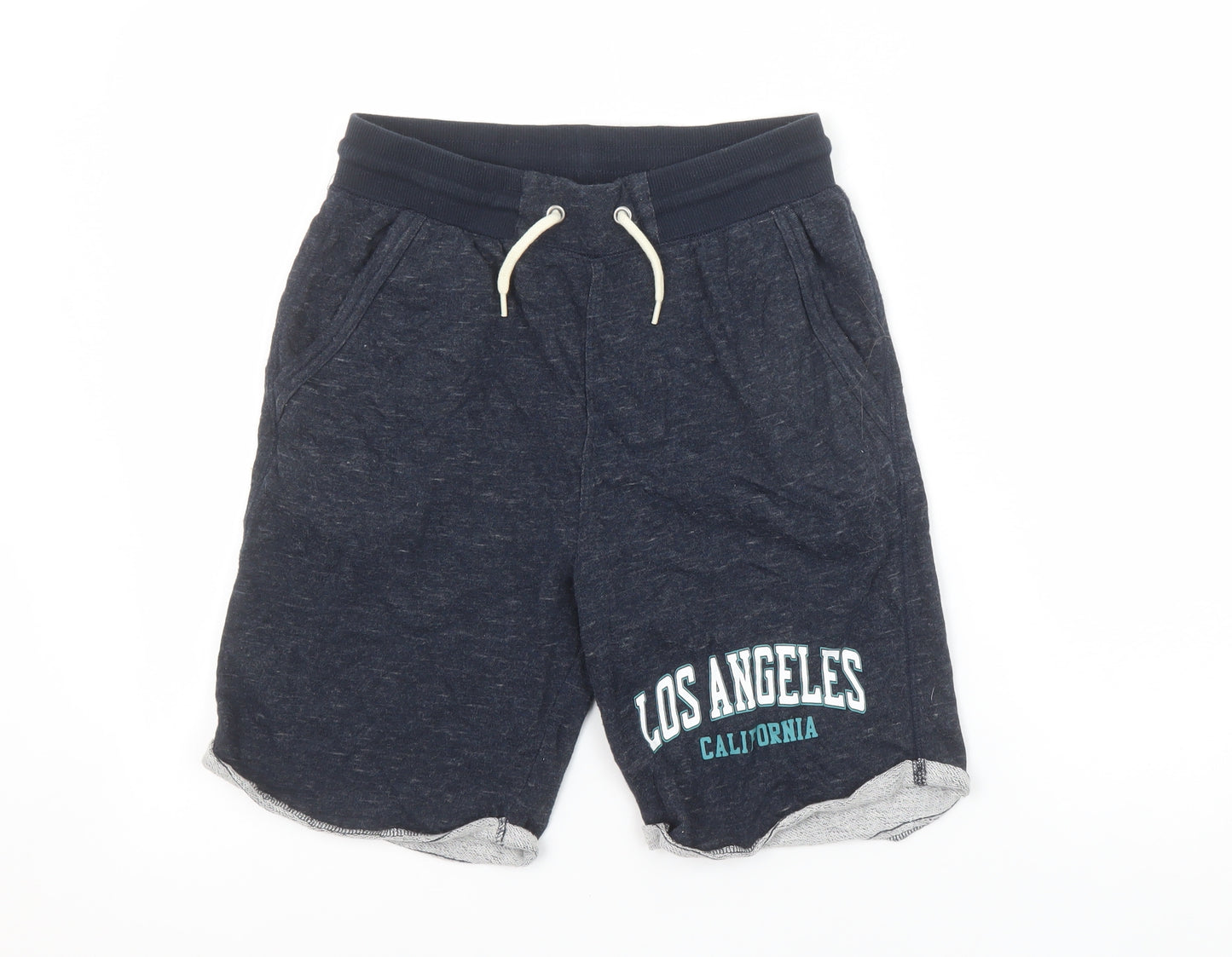 H&M Boys Navy Blue Sweat Shorts 11-12 Years Los Angeles Print Drawstring Waist