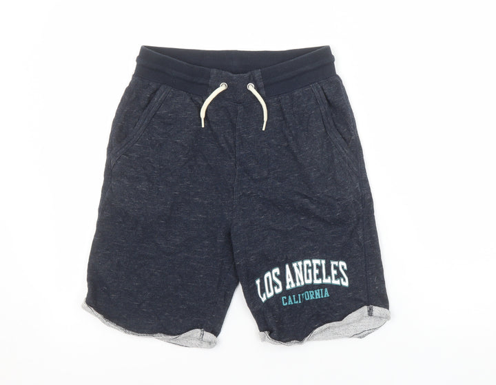 H&M Boys Navy Blue Sweat Shorts 11-12 Years Los Angeles Print Drawstring Waist