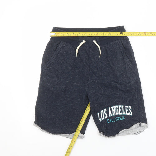 H&M Boys Navy Blue Sweat Shorts 11-12 Years Los Angeles Print Drawstring Waist