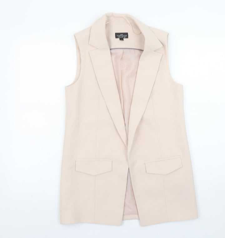 Topshop Petite Women Beige Sleeveless Long Suit Waistcoat UK 8