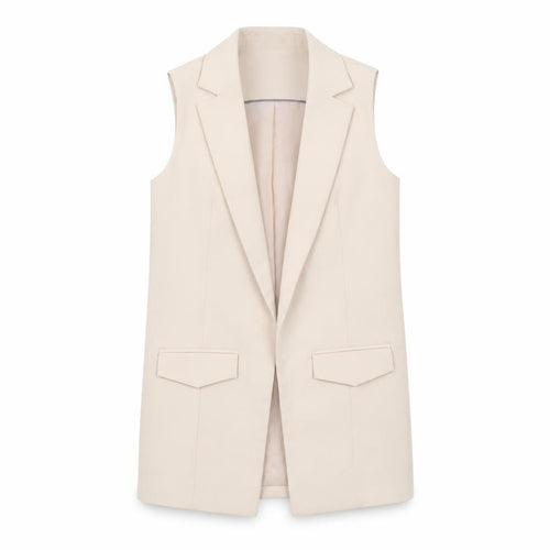 Topshop Petite Women Beige Sleeveless Long Suit Waistcoat UK 8