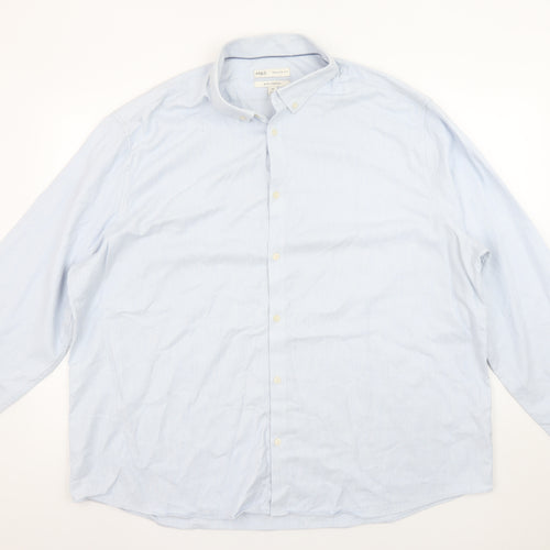 Marks and Spencer Men's Blue Regular Fit Stretch Cotton Button-Up Shirt 3XL