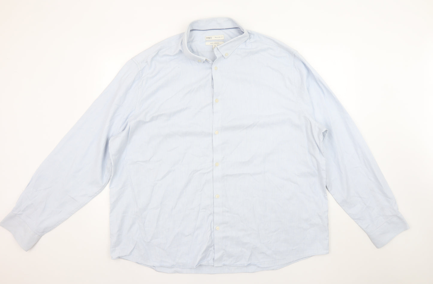 Marks and Spencer Men's Blue Regular Fit Stretch Cotton Button-Up Shirt 3XL