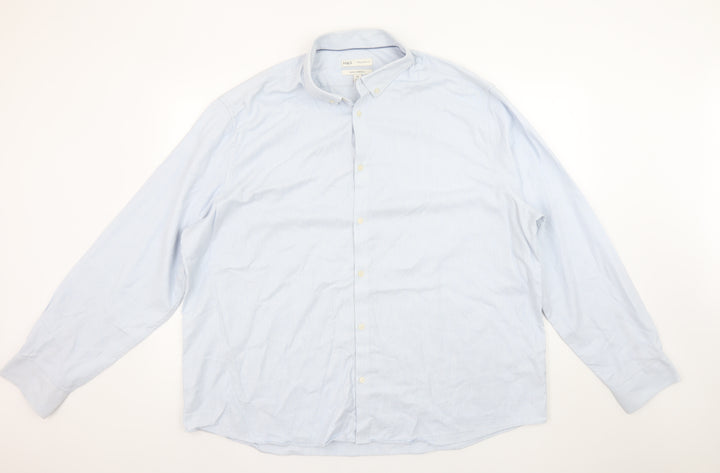 Marks and Spencer Men's Blue Regular Fit Stretch Cotton Button-Up Shirt 3XL