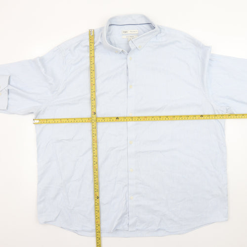 Marks and Spencer Men's Blue Regular Fit Stretch Cotton Button-Up Shirt 3XL