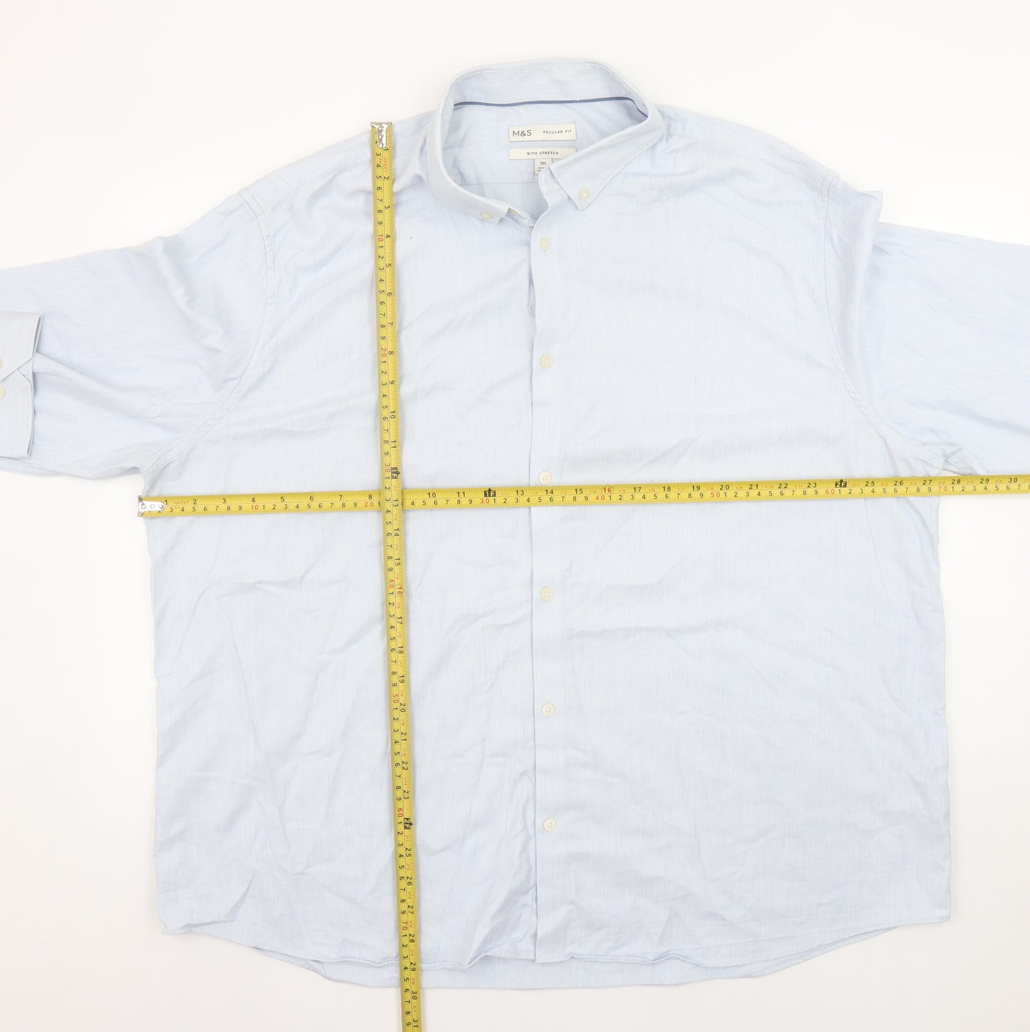 Marks and Spencer Men's Blue Regular Fit Stretch Cotton Button-Up Shirt 3XL